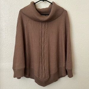 EUC 100% Wool Poncho Cowl Neck Brown Size medium by August Silk